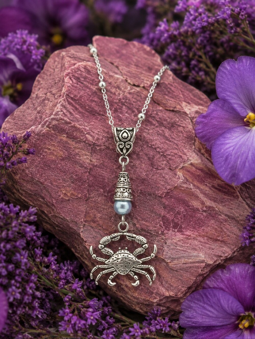 Handcreated Crab Necklace on a Sterling Silver Chain